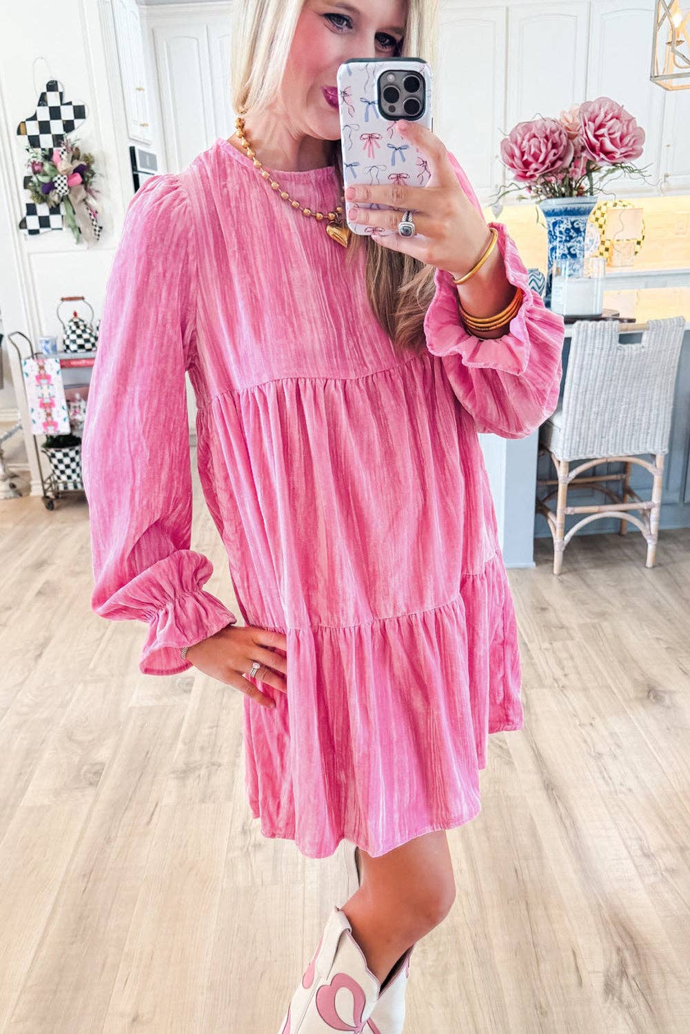 Velvet Ruffle Flounce Sleeve Mini Dress