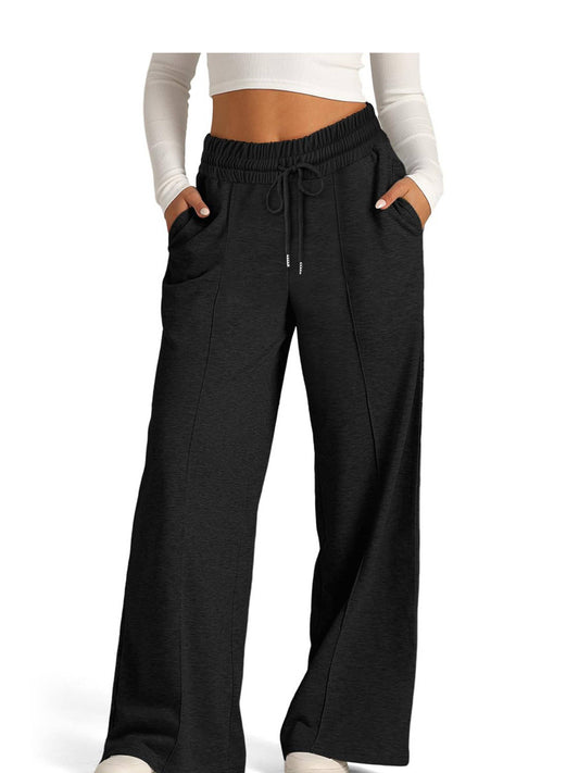 Rope Solid Color Wide Leg Casual Pants