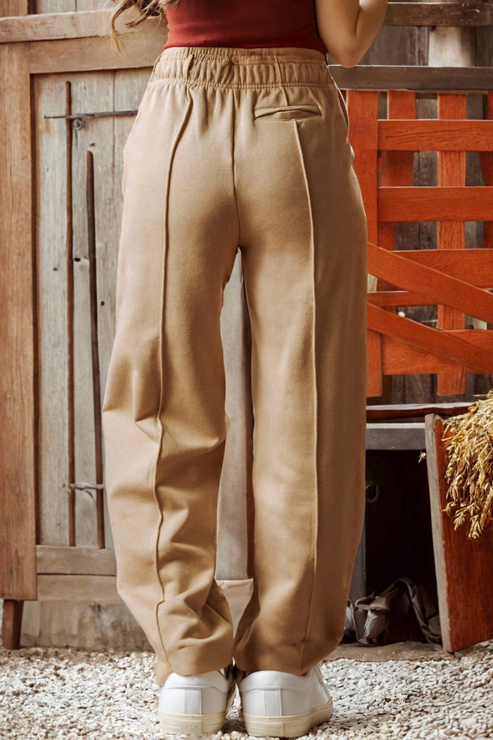 Fashion-W Exposed Seam Drawstring High Waist Wide Leg Pants