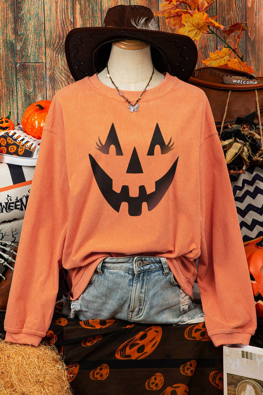 Fashion-W Halloween Pumpkin Graphic Corded Sweatshirt