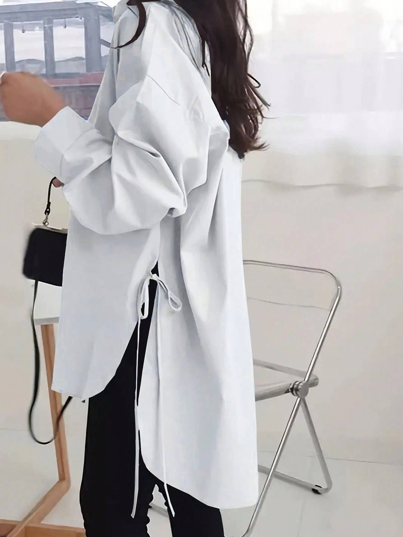 Loose short front long back lace-up slimming shirt