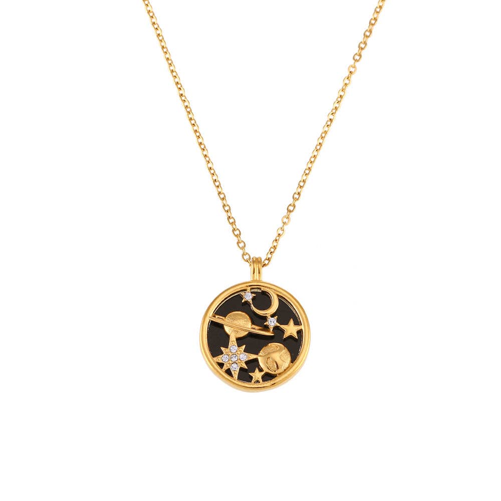 Moon Star Shell Round Pendant Necklaces DPJN2746