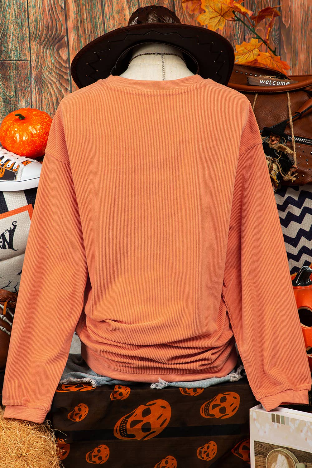 Fashion-W Halloween Pumpkin Graphic Corded Sweatshirt