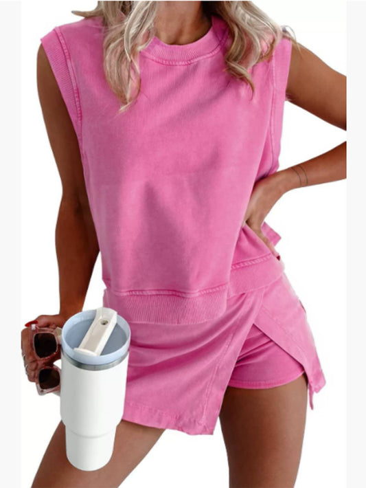 Sleeveless Top and Short Skirt Two Piece Set